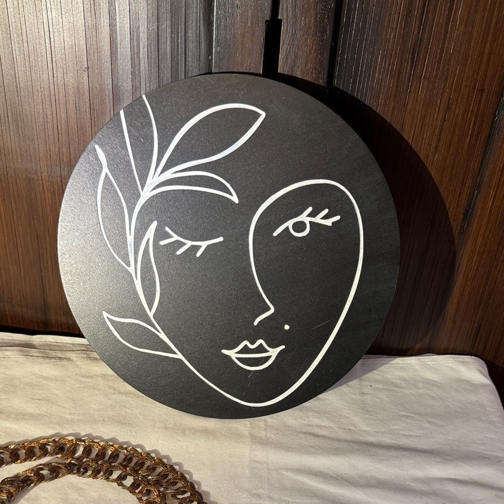 Abstract Face Line Art on Black Canvas